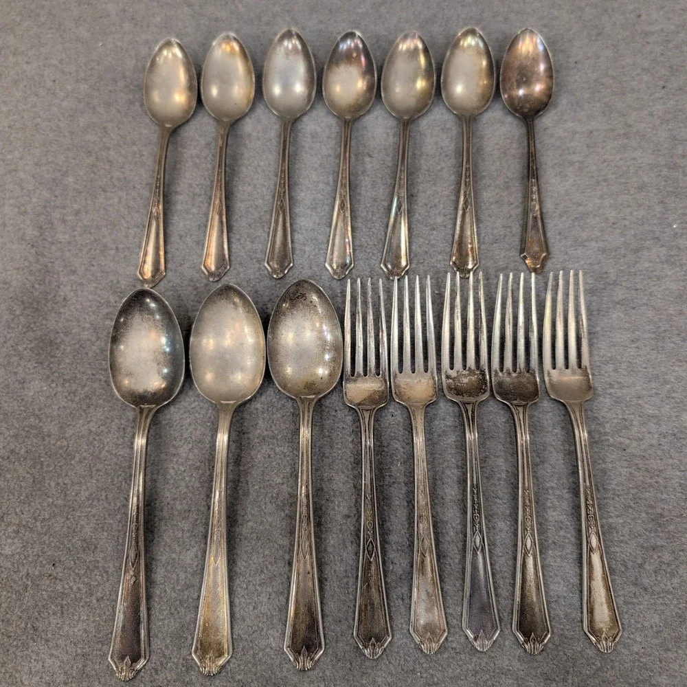 Lafayette Silver Plate 15pc Flatware Set Art Deco Forks Spoons Vintage Cutlery‎